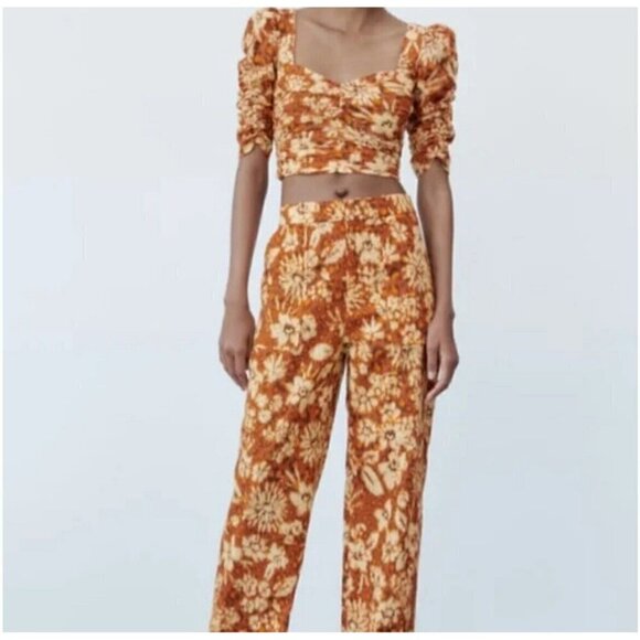 Zara Linen Palazzo Pants XSMALL ORANGE burnt Bohemian - Picture 4 of 15